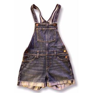 Old Navy Girl’s Blue Denim Overall Shorts Rolled Hem Distressed Large (10-12)